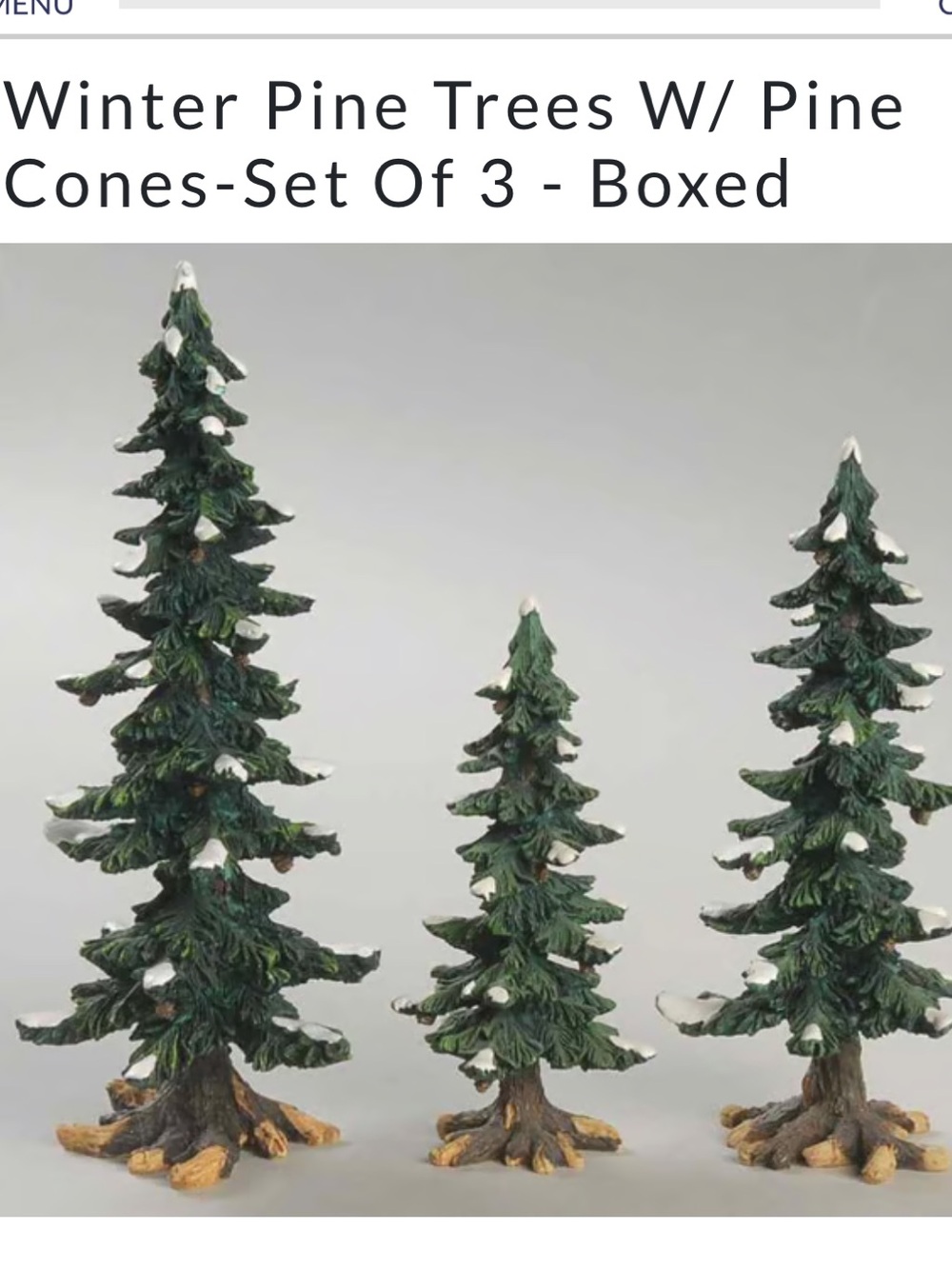 Department 56 Village Accessories Winter Pine Trees w Pine Cones Set of 3 New 🌲